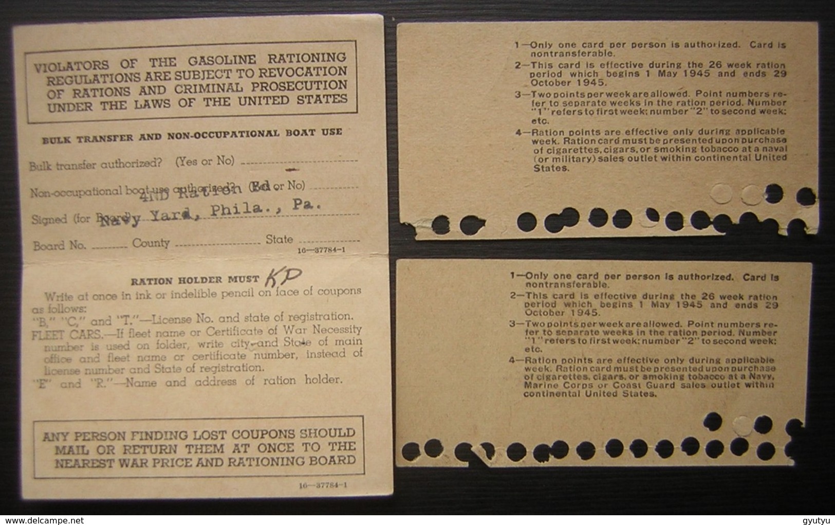 1941 Mileage Ration Identification Folder (2eme Guerre Mondiale) Navy Departement Tobbaco Rationing Card (tabac) - Documents Historiques