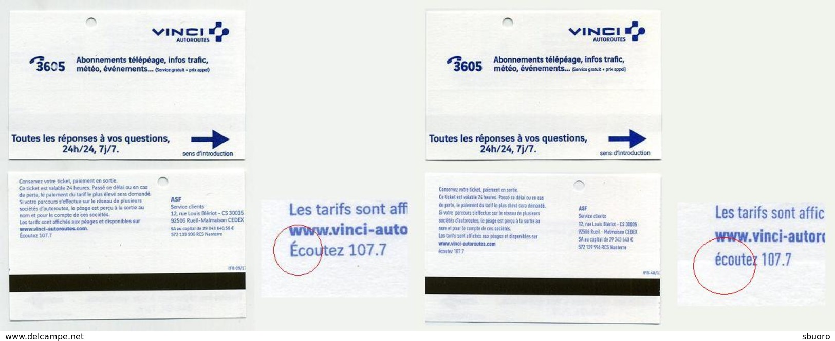 Lot De 2 Variétés De Tickets D'autoroute Française. 2 Variantes Sur Le Texte Au Verso : Écoutez Et écoutez - Voir Scan - Sonstige & Ohne Zuordnung