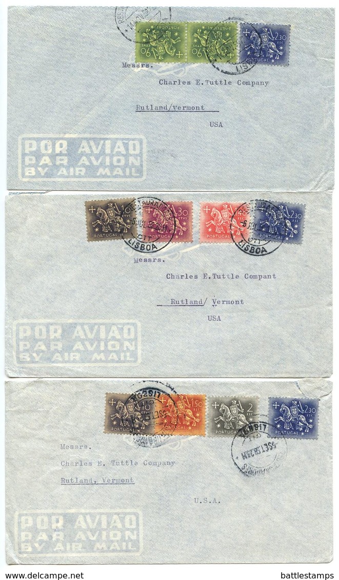 Portugal 1958 3 Airmail Covers Lisbon - Livraria Buchholz Exposicoes To U.S. - Covers & Documents