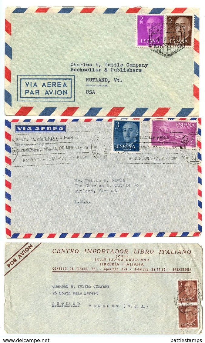 Spain 1950‘s 3 Airmail Cover Barcelona To Rutland, Vermont - Briefe U. Dokumente