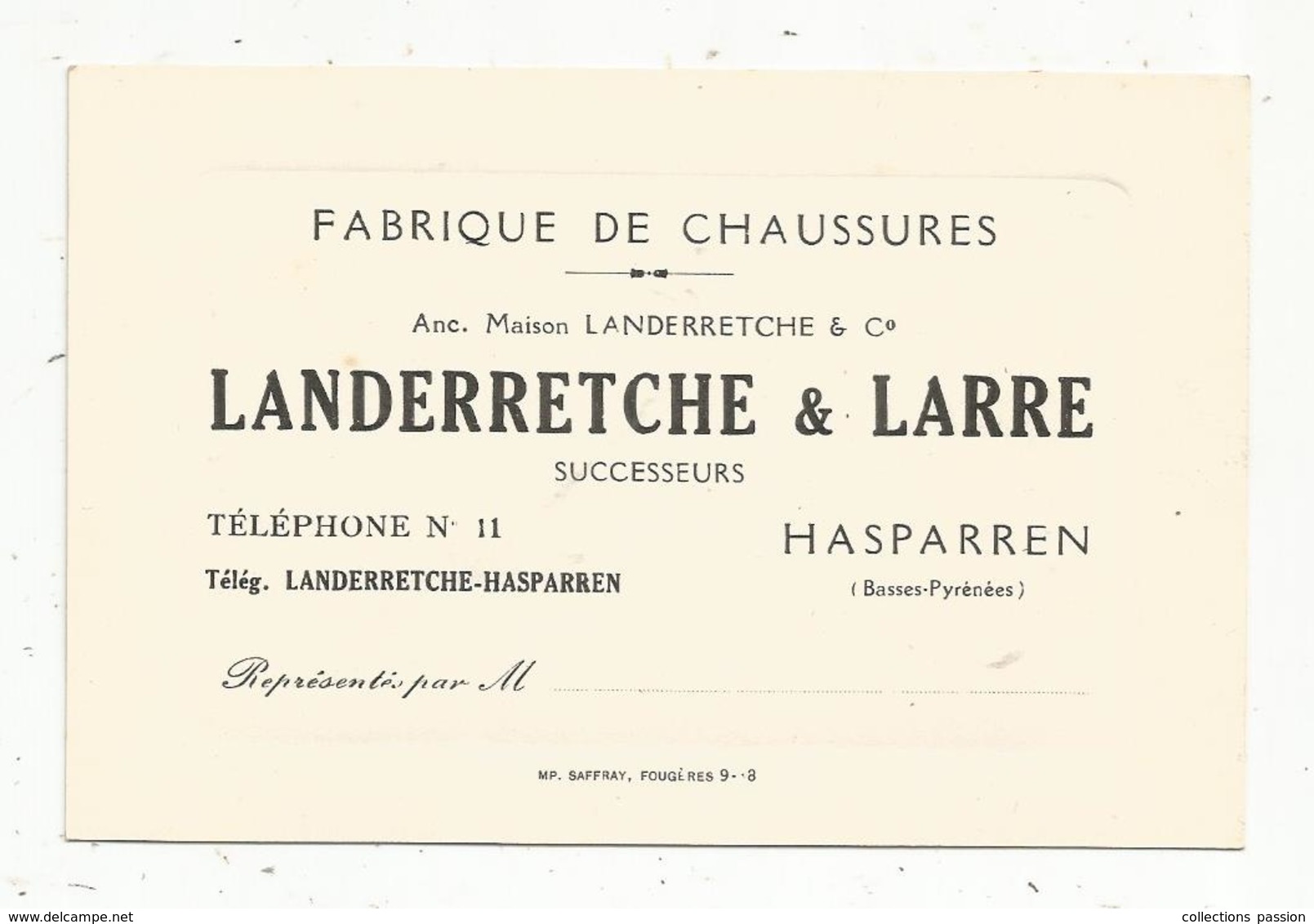 Carte De Visite , Fabrique De Chaussures ,Landerretche & Larre ,HASPARREN , Basses Pyrénées - Cartoncini Da Visita