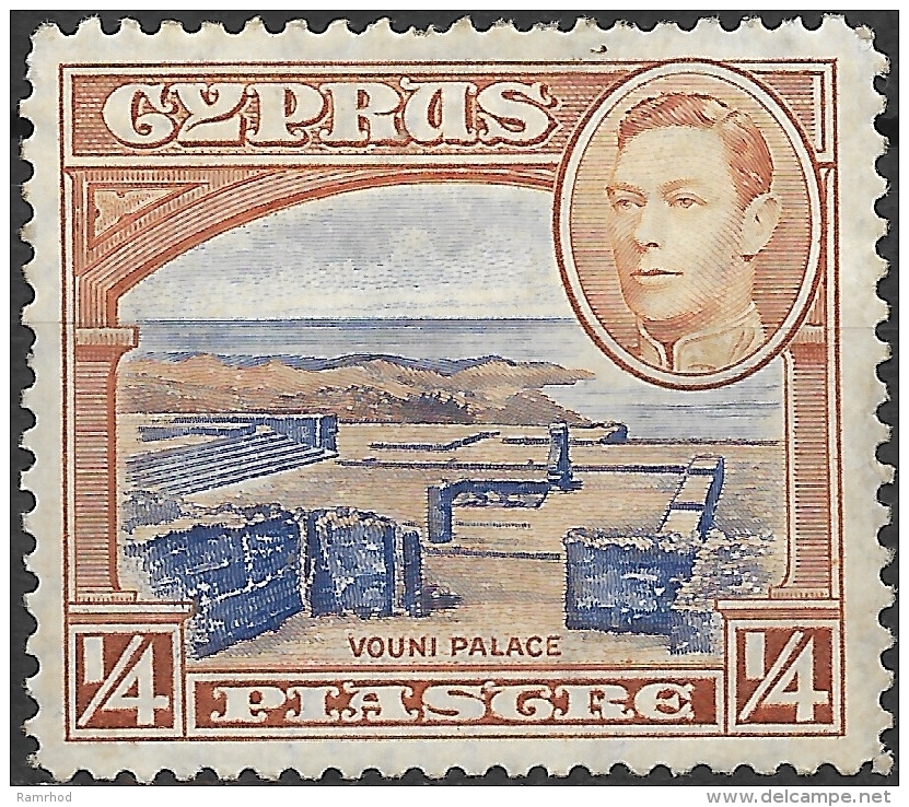 CYPRUS 1938 King George VI - Vouni :Palace - 1/4 Pi - Blue And Brown MH - Cyprus (...-1960)