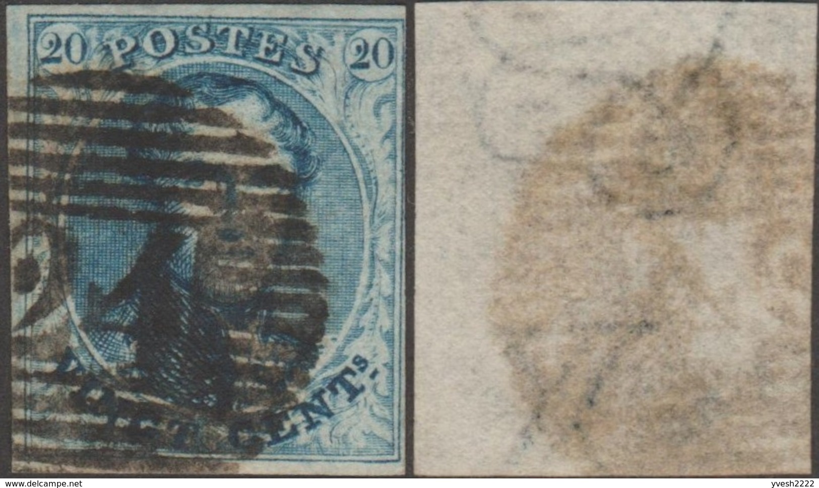 Belgique 1851 COB 7. 20 C. Médaillon Avec Filigrane LL + Lettre X - 1851-1857 Médaillons (6/8)
