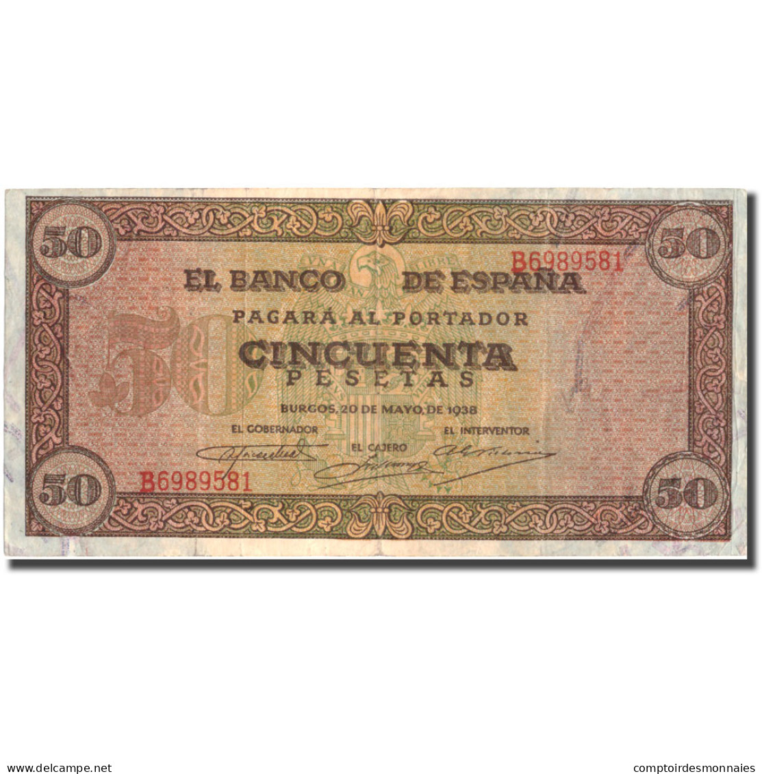 Billet, Espagne, 50 Pesetas, 1938, 1938-05-20, KM:112a, TTB - 50 Pesetas