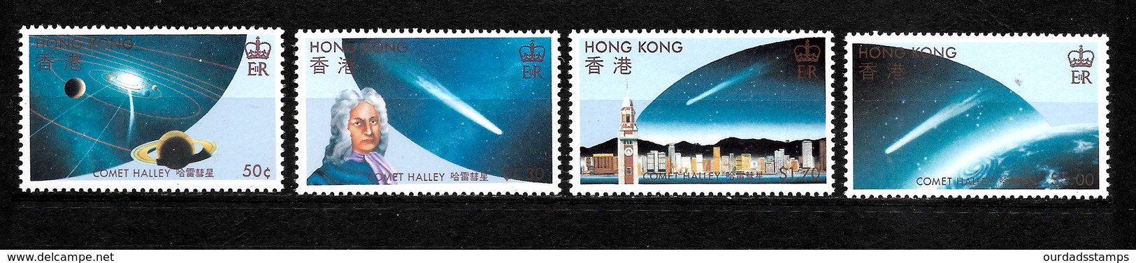 Hong Kong 1986 QEII Halley's Comet, Complete Set MNH And Used (6713) - Nuevos