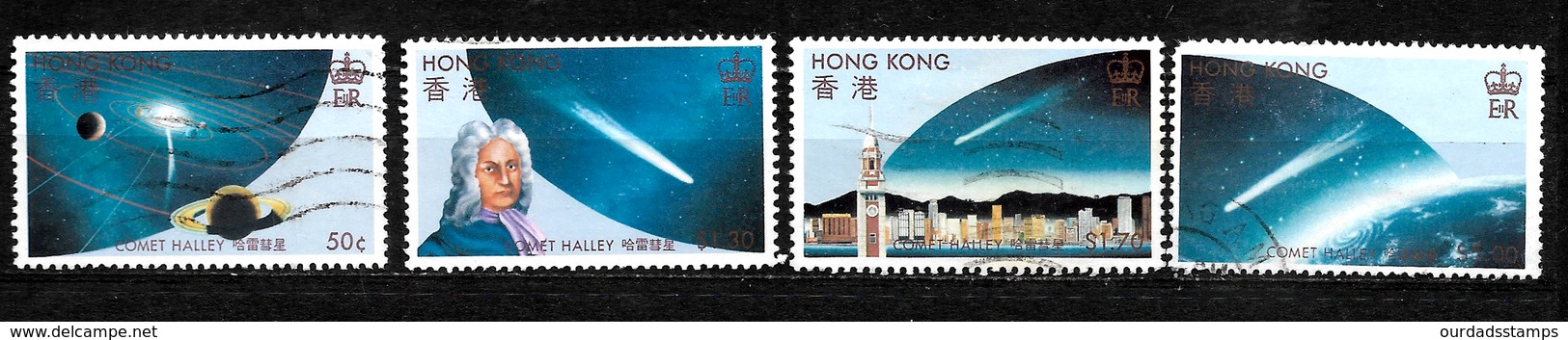 Hong Kong 1986 QEII Halley's Comet, Complete Set MNH And Used (6713) - Ongebruikt