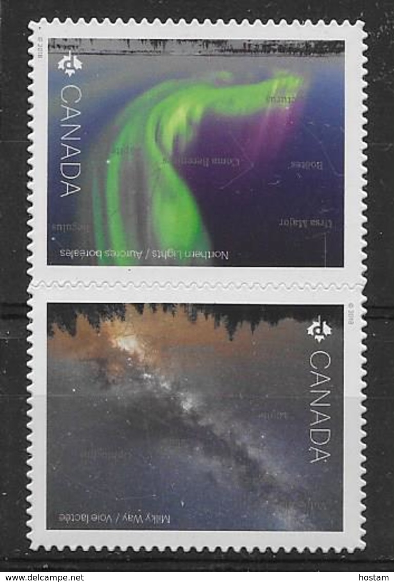 CANADA 2018, DIE CUT, ASTRONOMY,  2 STAMPS  Of MILKY WAY & Northern Lights, MNH - Timbres Seuls