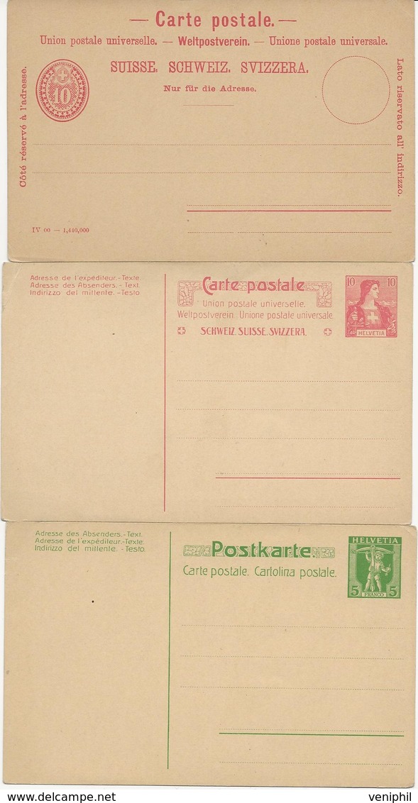 SUISSE - 3 ENTIERS POSTAUX NEUF - ANNEE 1885-1891- - Postwaardestukken