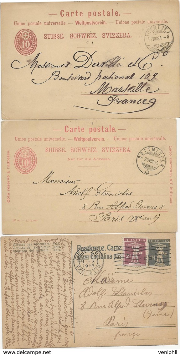 SUISSE - 3 ENTIERS POSTAUX VOYAGES - ANNEE 1881-1905-1918 - Stamped Stationery