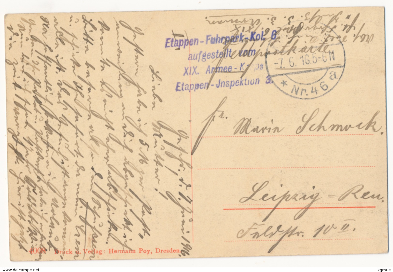 Sedan - Platz Crussy - Kirche Eglise St. Charles - 1916 - Briefstempel Etappen-Fuhrpark-Kolonne 6 - Etappen-Inspektion - Sedan