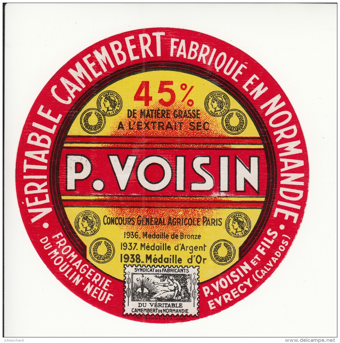 Etiquette De Fromage Camembert - P. Voisin - Evrecy - Calvados. - Fromage