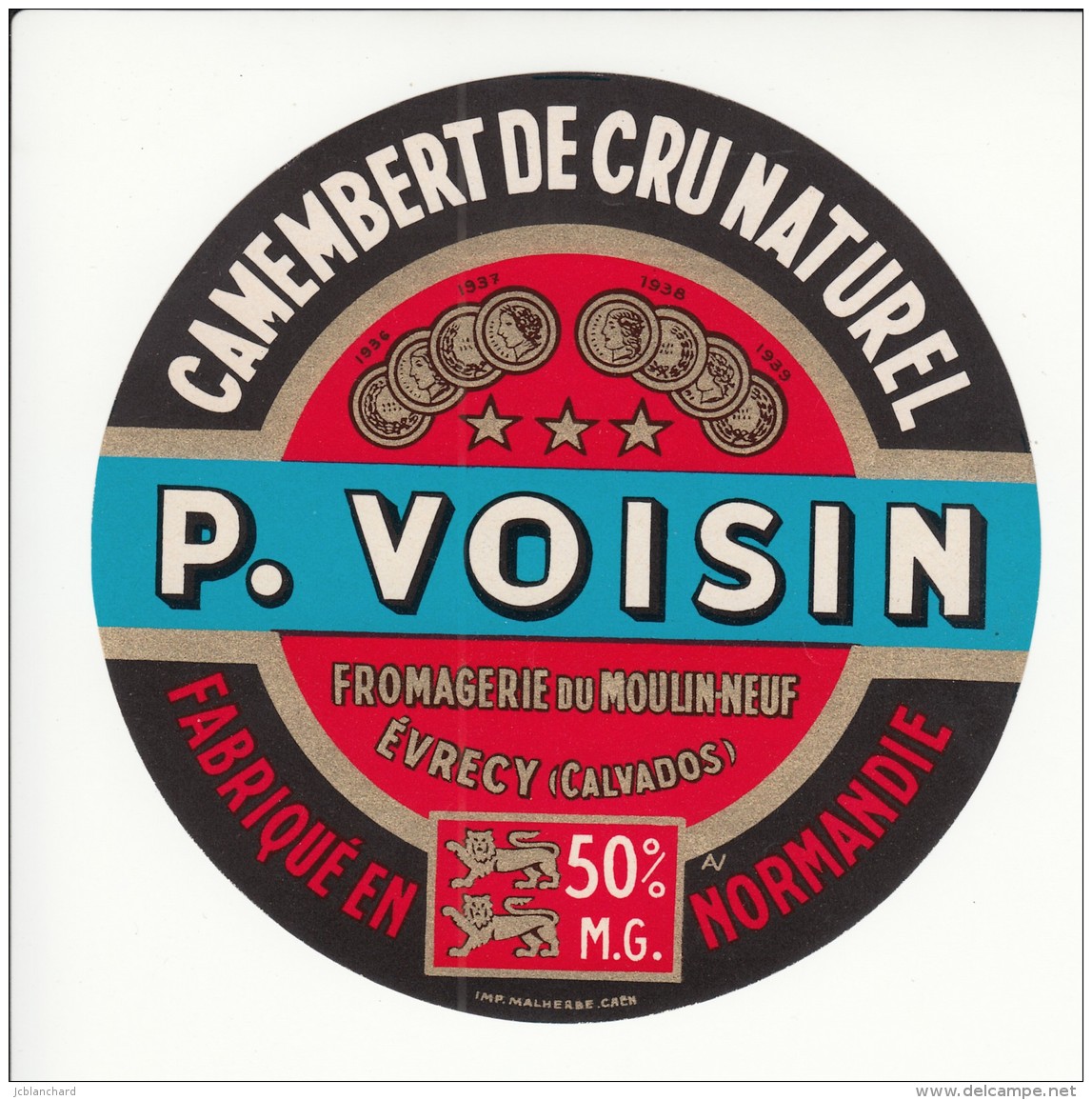 Etiquette De Fromage Camembert - P. Voisin - Evrecy - Calvados. - Fromage