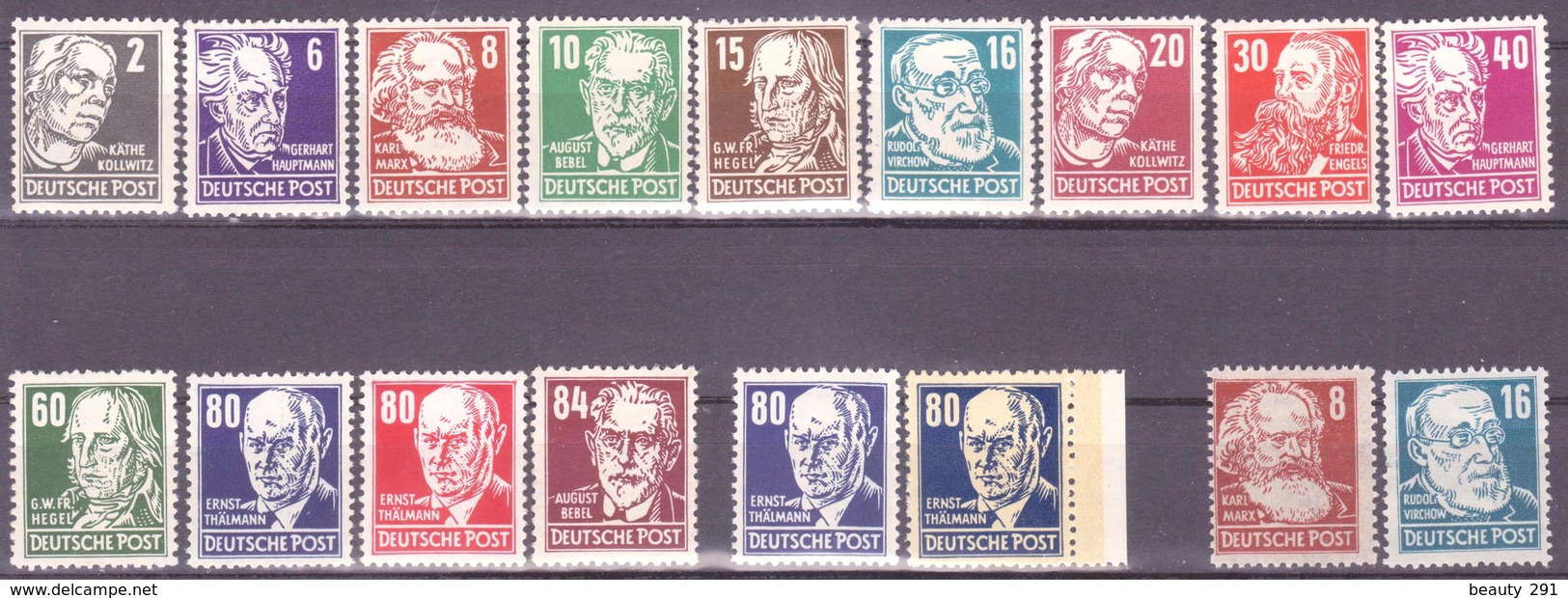 DDR 1952/53, Persönlichkeiten, Mi 327-333,335-336,338-341 + 339a,b + 329,332 Pelir Papier MNH** VF - Neufs