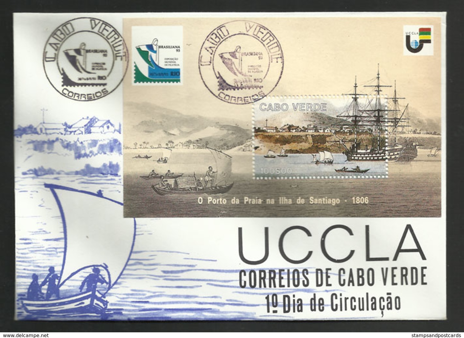 Cabo Verde Cap Vert  FDC Cachet Rio Brèsil Brasil Brasiliana 1993 Bloc UCCLA Villes Lusophones Souvenir Sheet FDC - Cape Verde