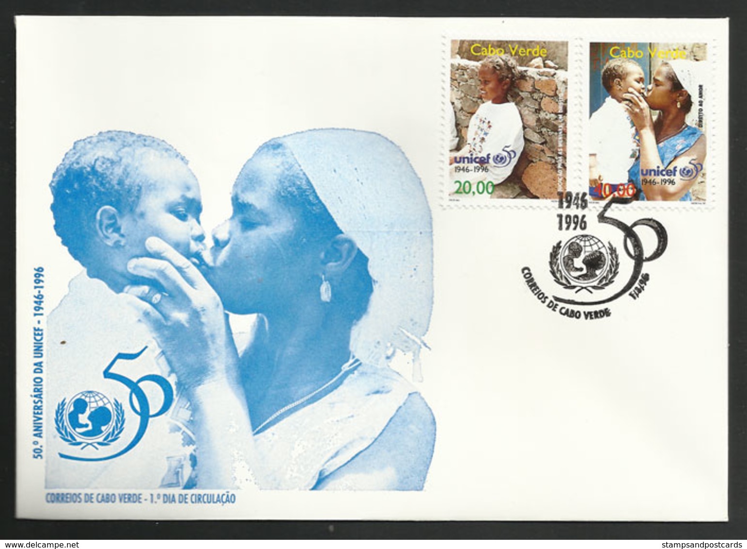 Cabo Verde Cap Vert UNICEF 50 Ans FDC 1996 Cape Verde 50 Years UNICEF FDC - Islas De Cabo Verde