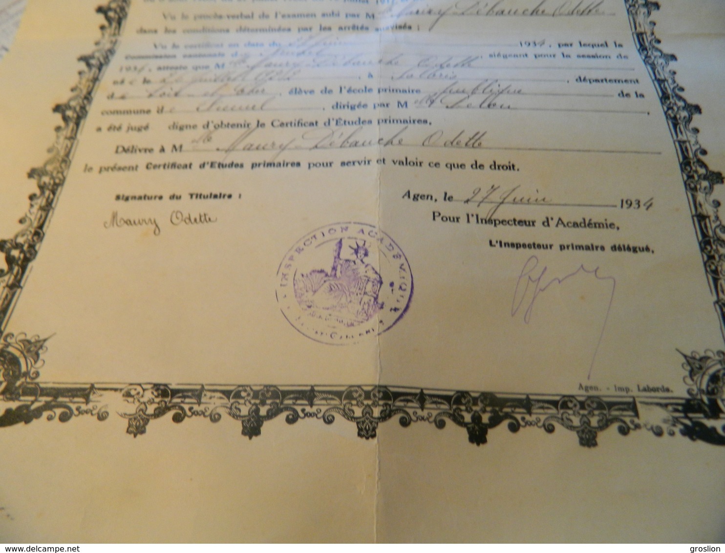 CERTIFICAT D'ETUDES PRIMAIRES 1934 ACADEMIE DE BORDEAUX DEPARTEMENT DU LOT ET GARONNE - Diplômes & Bulletins Scolaires