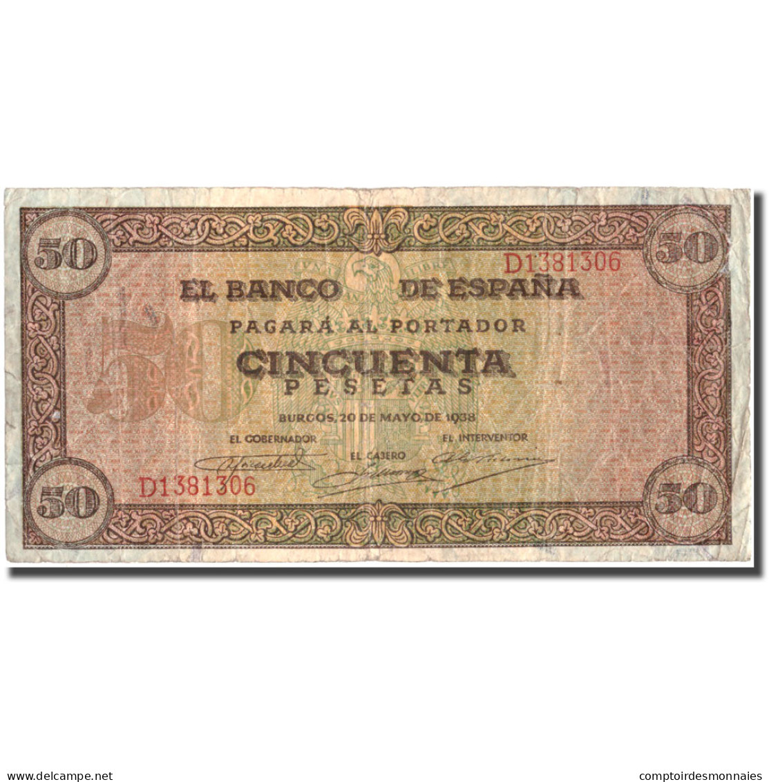 Billet, Espagne, 50 Pesetas, 1938, 1938-05-20, KM:112a, TB+ - 50 Pesetas