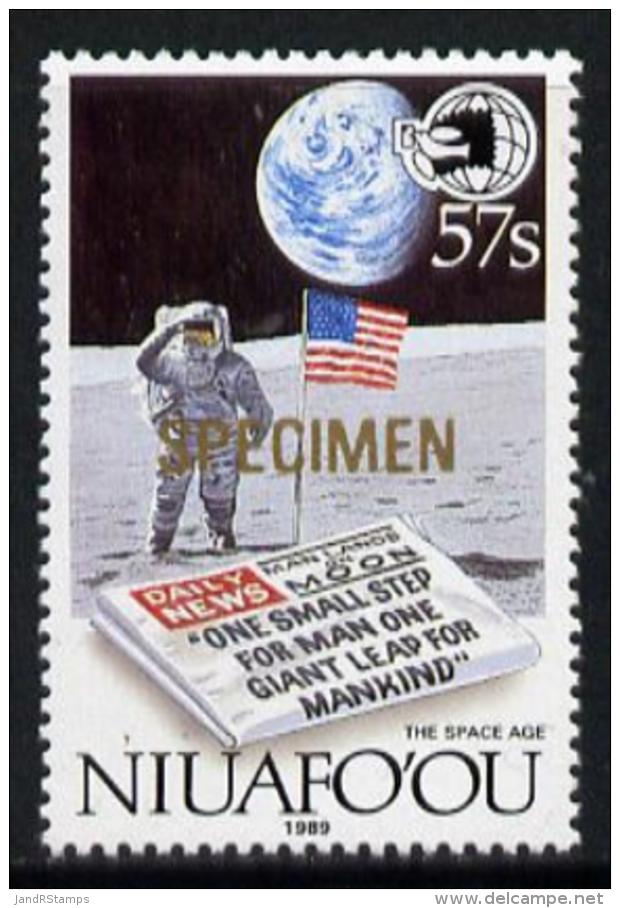 5727 Tonga - Niuafo'ou 1989 EXPO '89 Stamp Exhibition Opt'd SPECIMEN (Man On Moon Newspapers)(space Communications) - Tonga (1970-...)