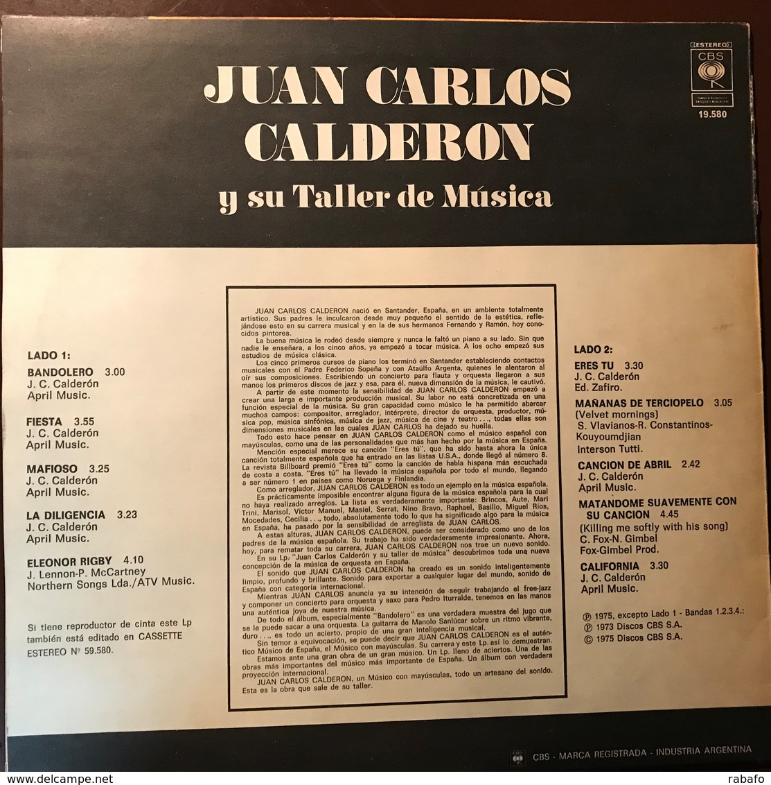 LP Argentino De Juan Carlos Calderón Año 1975 - Instrumental