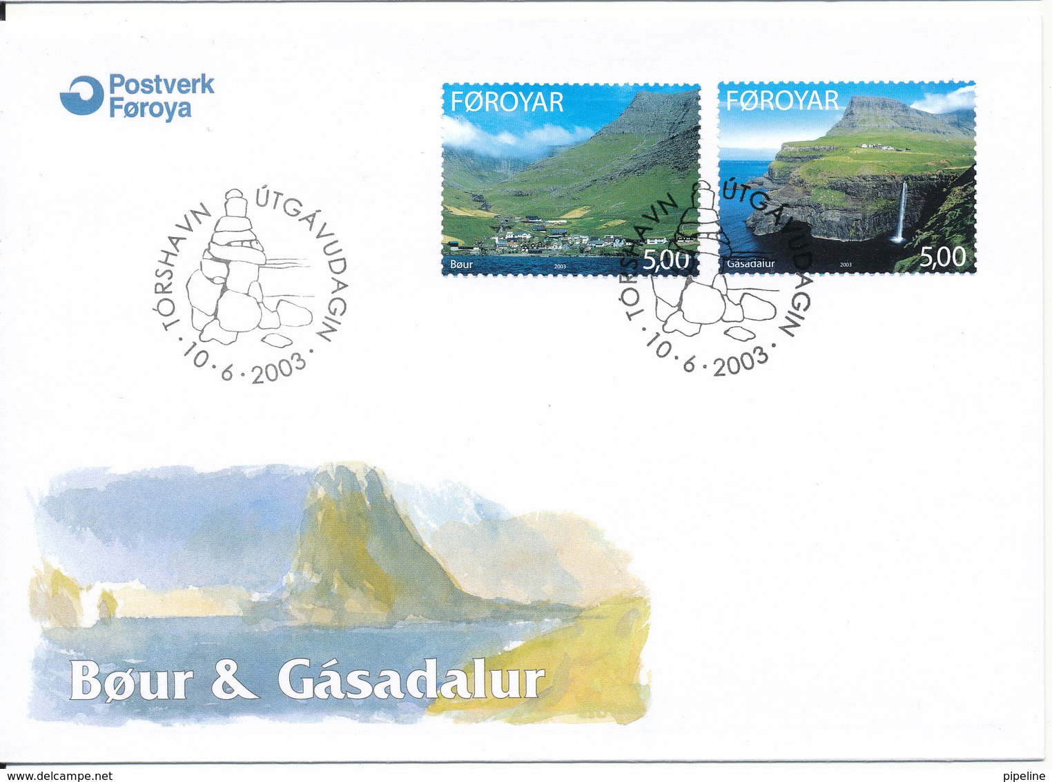 Faroe Islands FDC 10-6-2003 Tourism Bour & Gasadalur Complete With  Cachet - Islas Faeroes