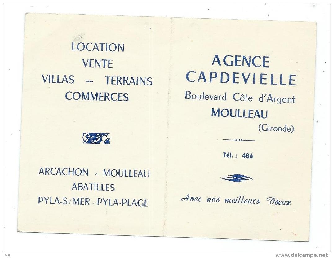 PETIT CALENDRIER 1955 PUB PUBLICITAIRE MOULLEAU, AGENCE CAPDEVIELLE, BOULEVARD COTE D'ARGENT, GIRONDE 33 - Petit Format : 1941-60