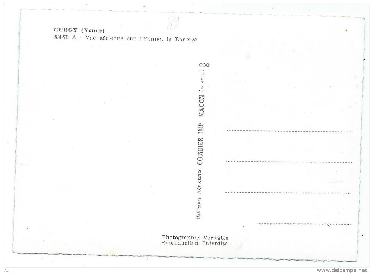 CPSM GURGY, VUE AERIENNE SUR L'YONNE, LE BARRAGE, YONNE 89 - Gurgy