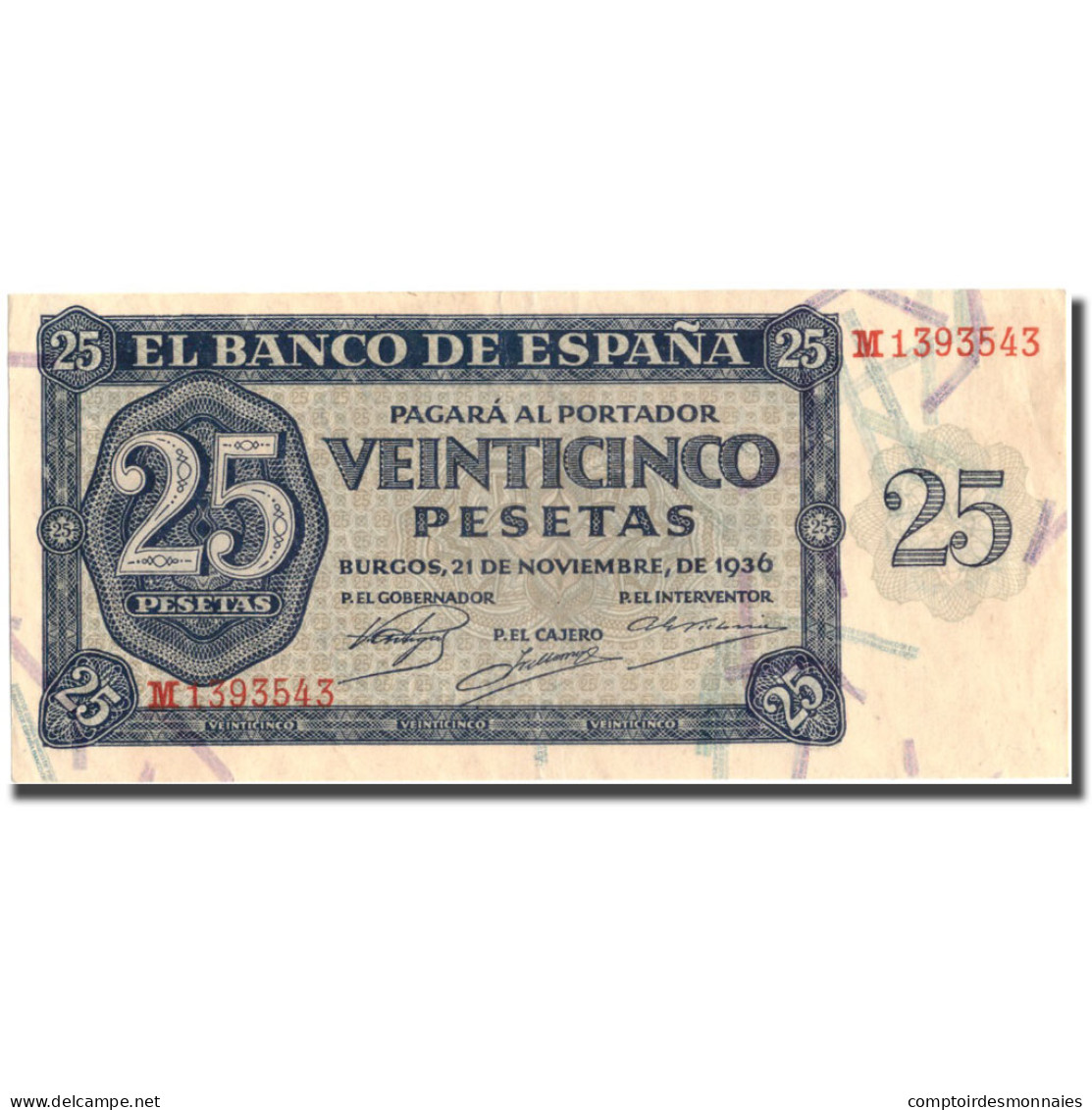 Billet, Espagne, 25 Pesetas, 1936, 1936-11-21, KM:99a, SUP - 25 Peseten