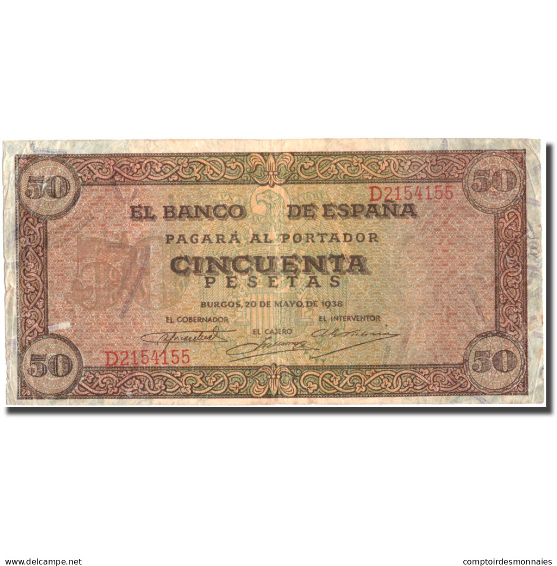 Billet, Espagne, 50 Pesetas, 1938, 1938-05-20, KM:112a, TTB - 50 Peseten