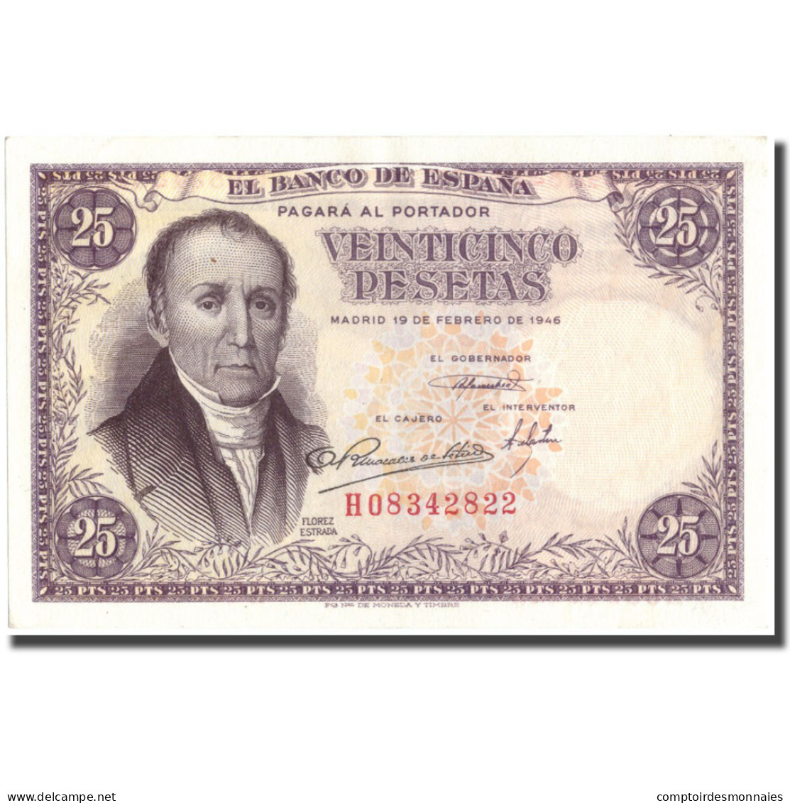 Billet, Espagne, 25 Pesetas, 1946, 1946-02-19, KM:130a, SPL+ - 25 Peseten