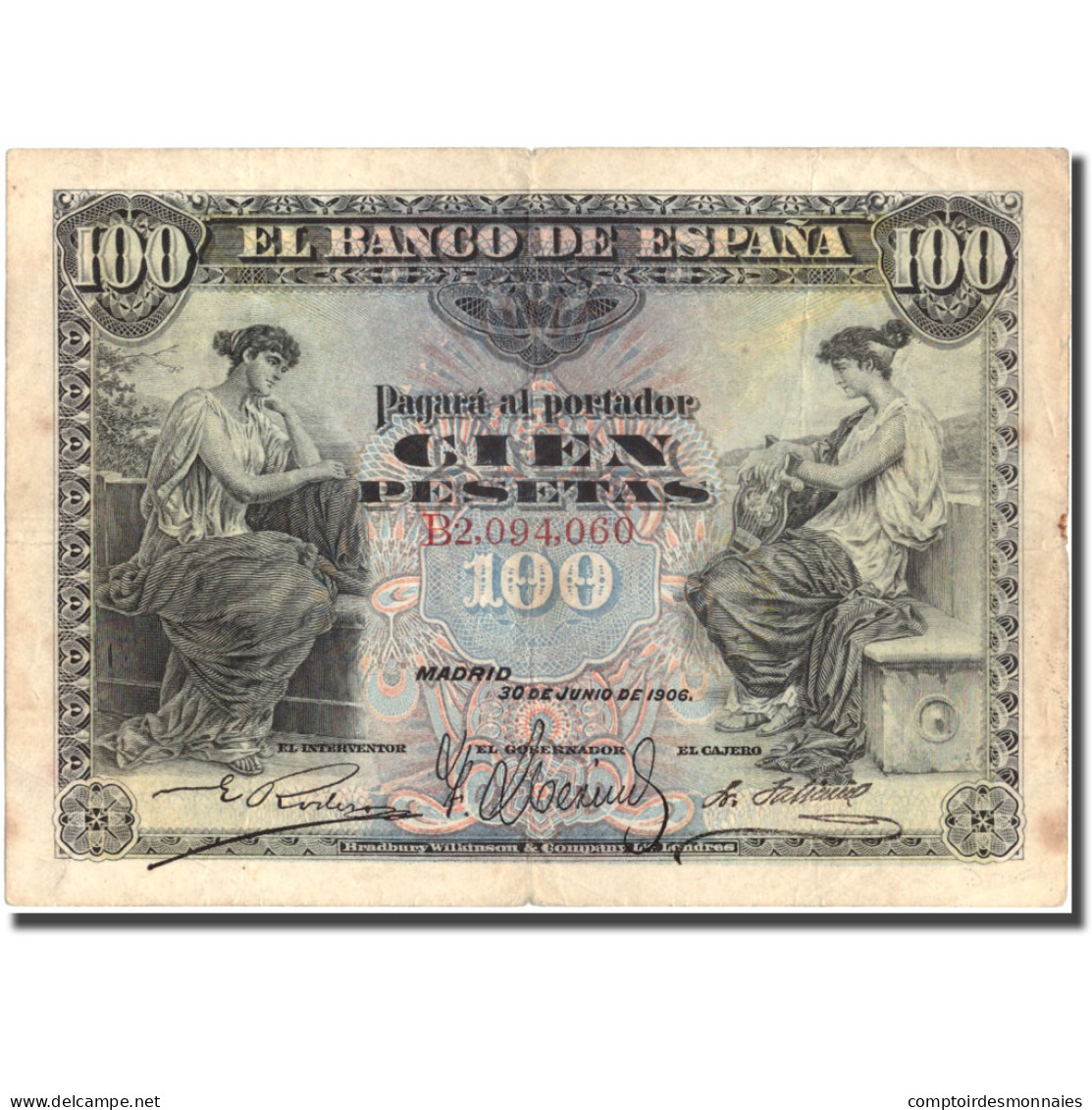 Billet, Espagne, 100 Pesetas, 1906, 1906-06-30, KM:59a, TB - 100 Peseten