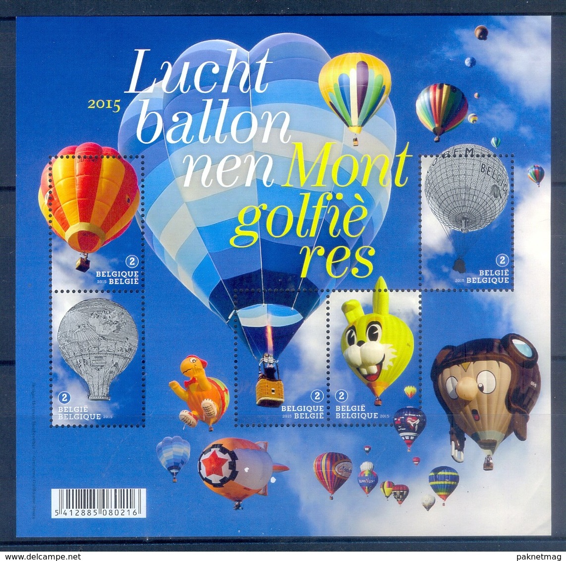 H182- België Belgium Postfris. Luchtballonnen 2015. Balloons. Ballooning. - Unused Stamps