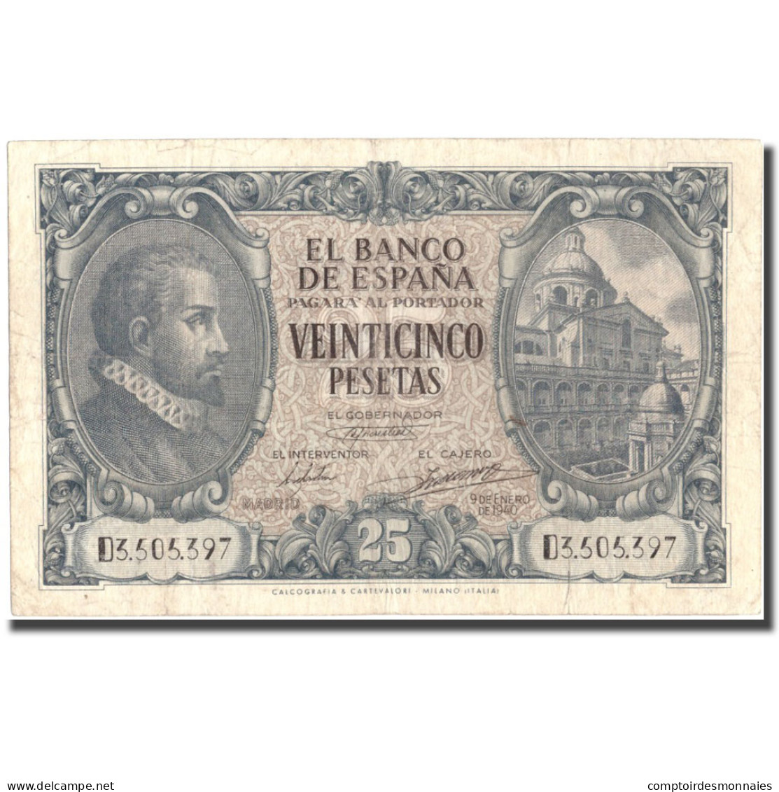 Billet, Espagne, 25 Pesetas, 1940, 1940-01-09, KM:116a, TTB - 25 Pesetas