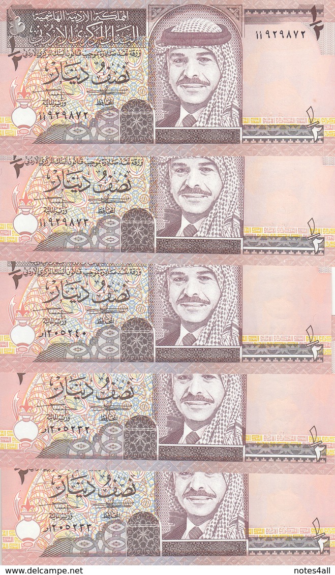 JORDAN 1/2 DINAR 1997 P-28b SIG/21 UNC KING HUSSAIN LOT X5 UNC NOTES */* - Jordan