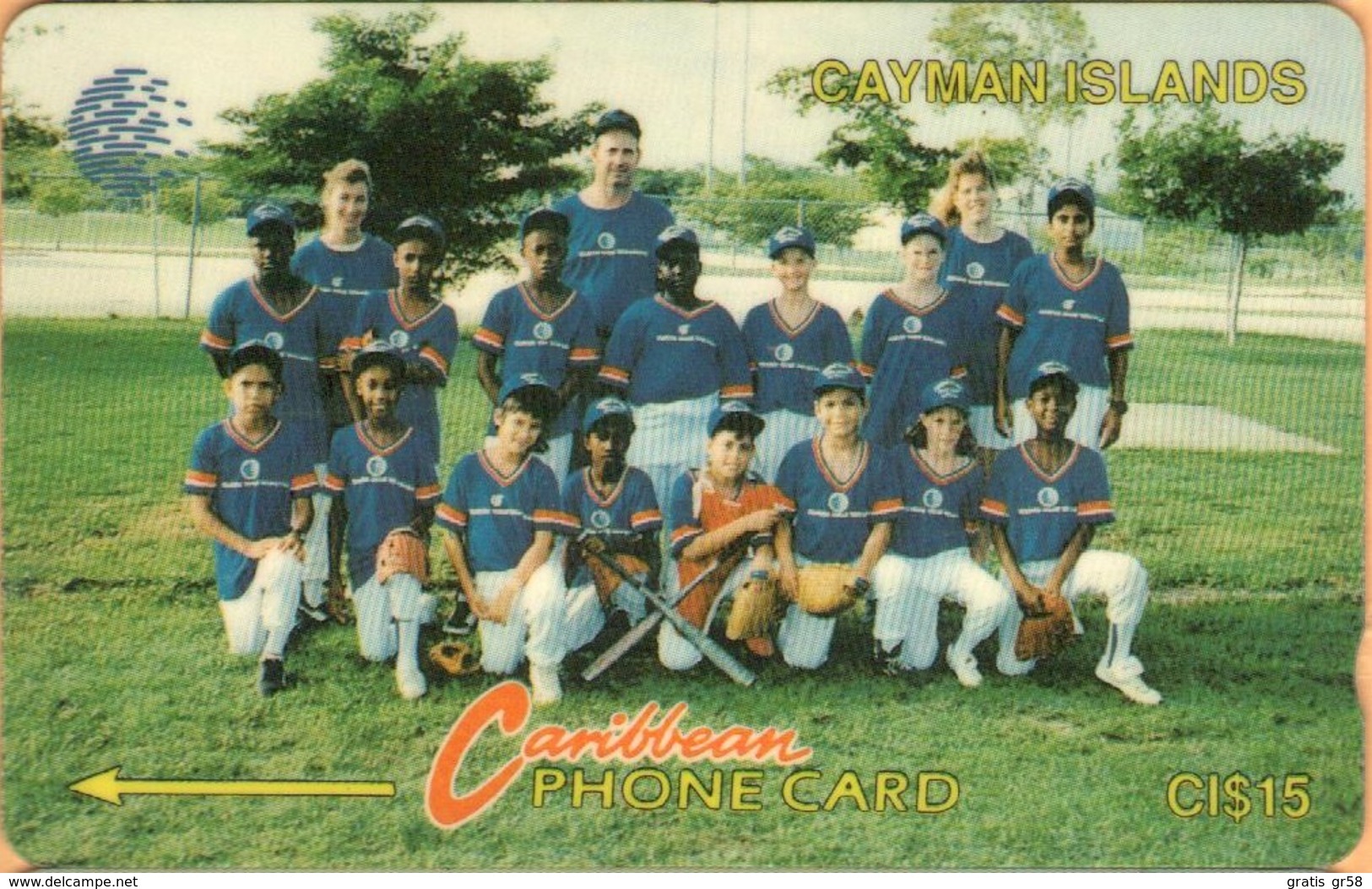 Cayman Island - CAY-8D, GPT, 8CCID, Baseball Team, 15$, 20,000ex, 1994, Used - Iles Cayman