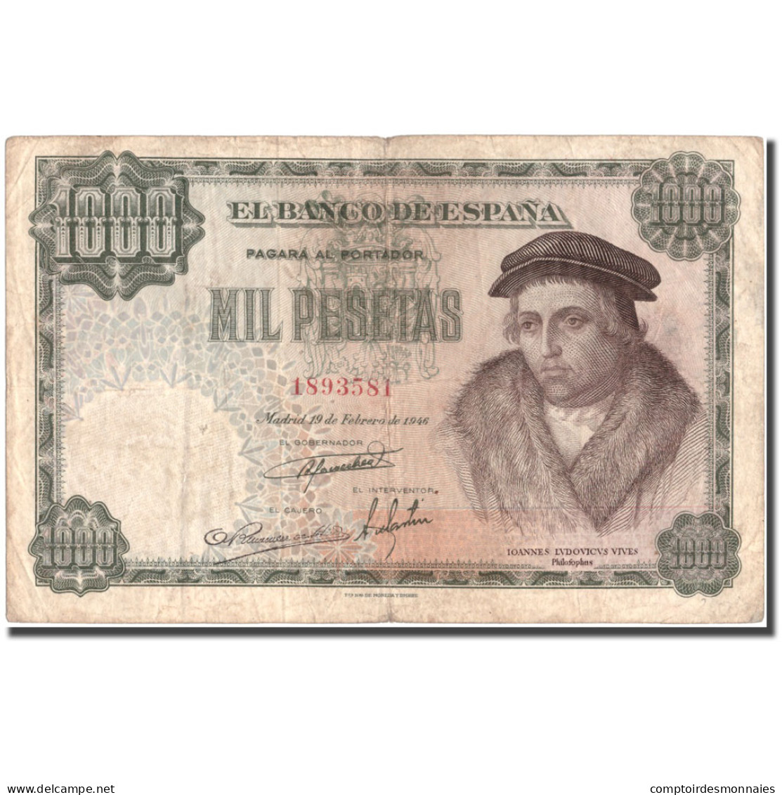 Billet, Espagne, 1000 Pesetas, 1946, 1946-02-19, KM:133a, TB - 1000 Pesetas