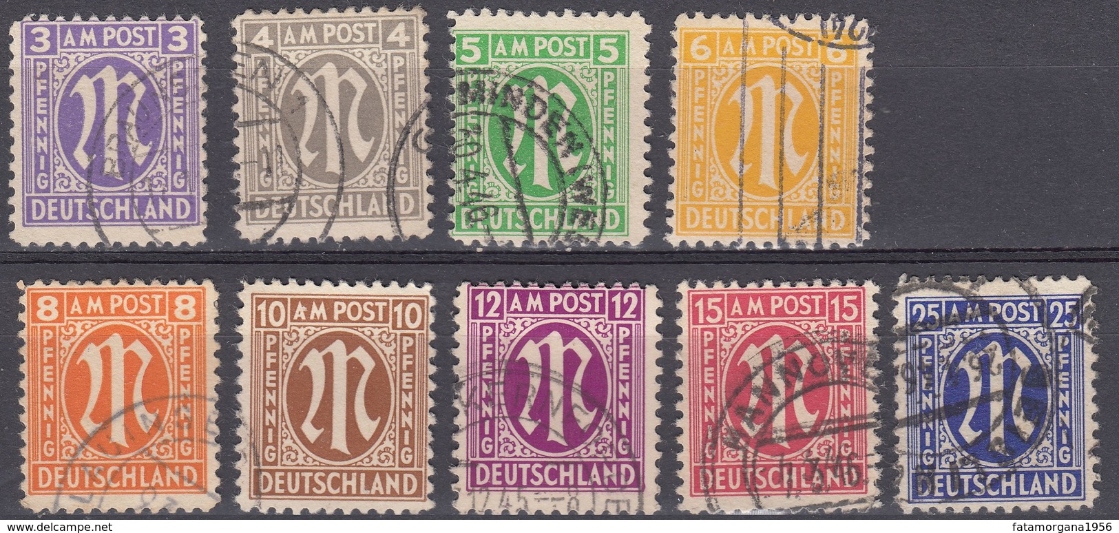 GERMANIA, OCCUPAZIONE, BIZONA - 19451946 - Lotto Nove Valori Usati: Yvert 2, 3, 4, 5, 6, 7, 8, 9 E 13. - Sonstige & Ohne Zuordnung