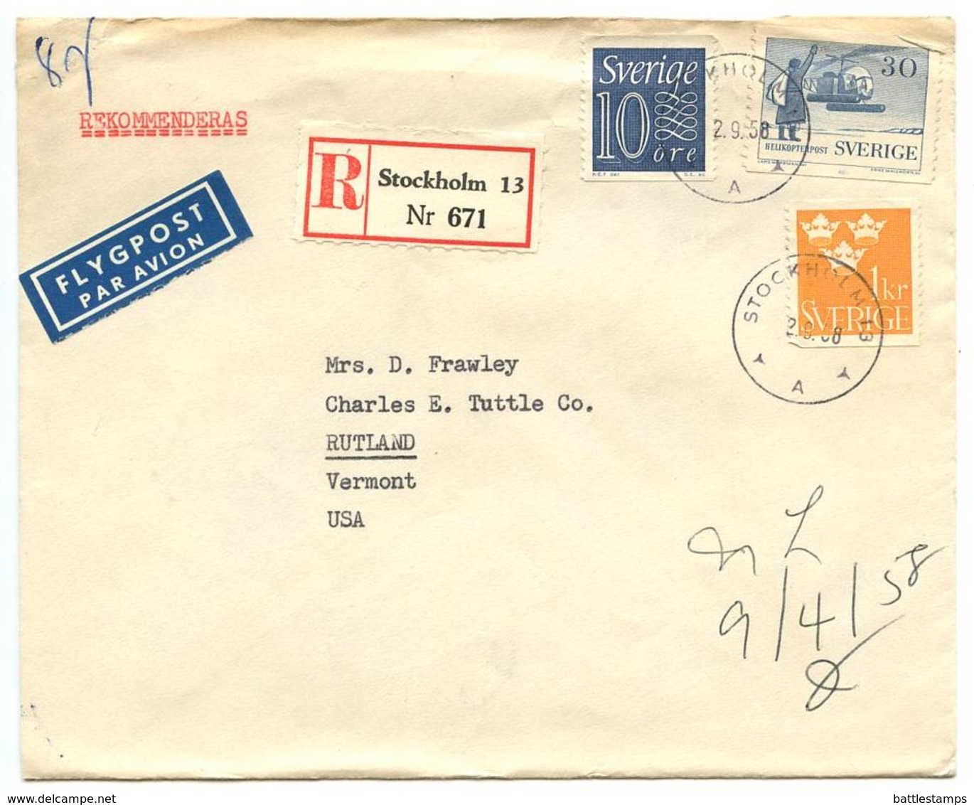 Sweden 1958 Registered Airmail Cover Stockholm - International Wool Secretariat To U.S. - Covers & Documents