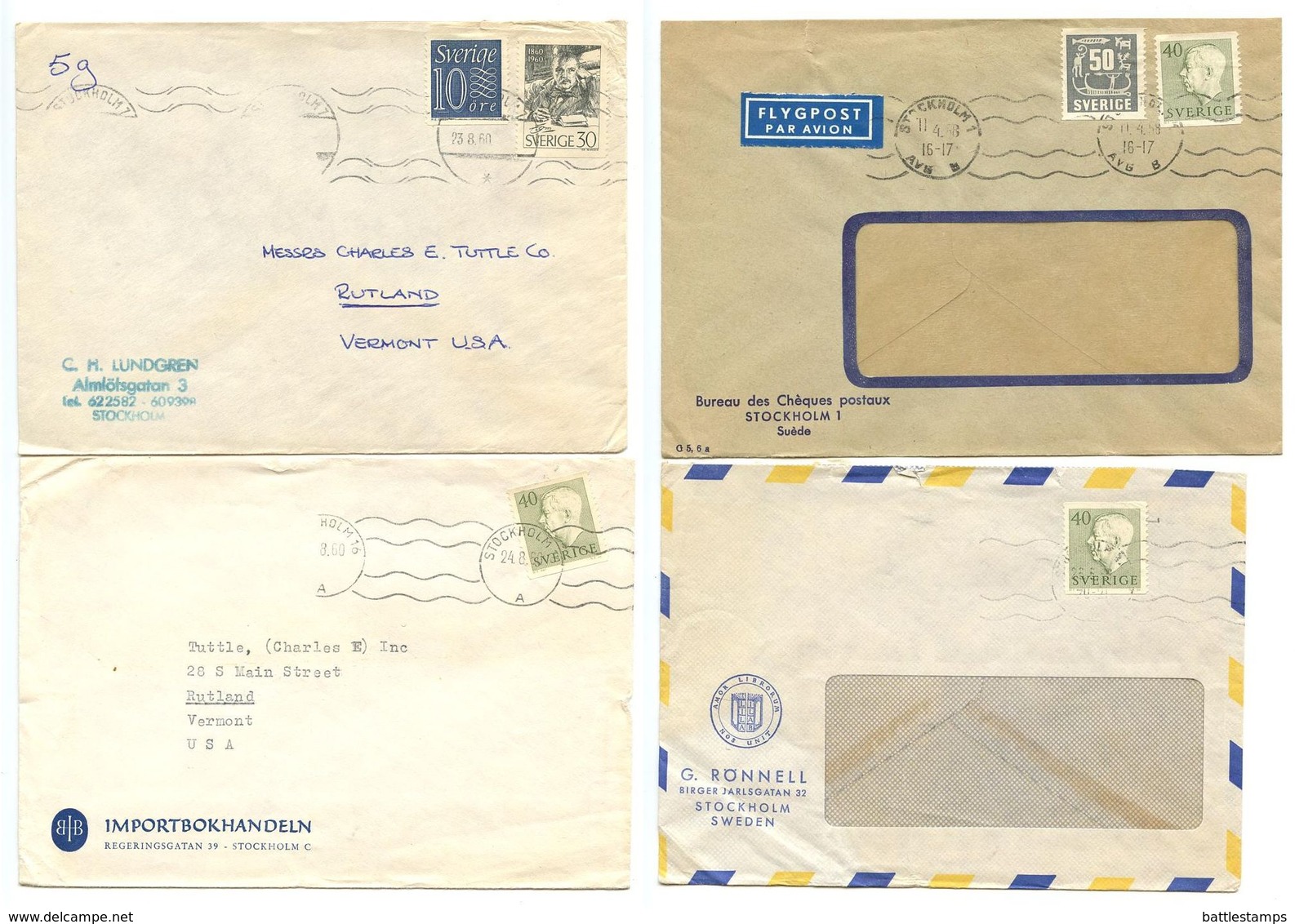 Sweden 1958-60 4 Covers Stockholm To U.S. - Variety Of Stamps - Covers & Documents