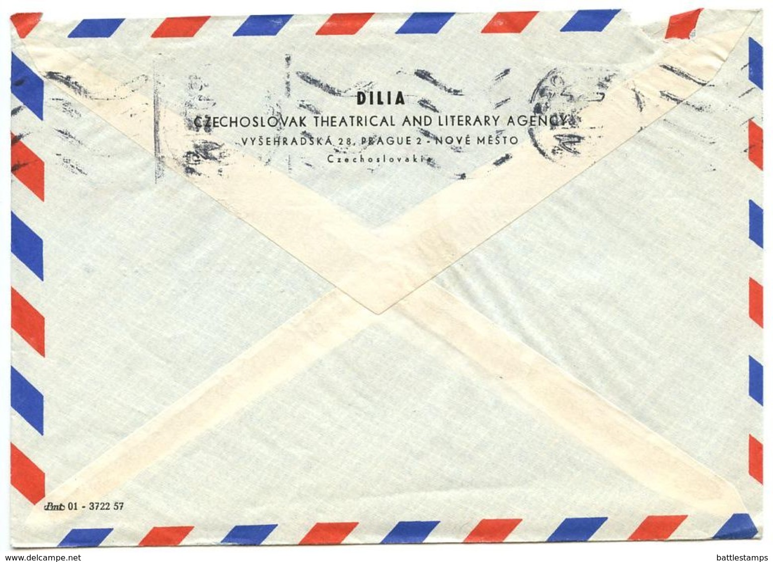 Czechoslovakia 1959 Airmail Cover Prague - Dilia, Czechoslovak Theatrical & Literacy Agency - Covers & Documents