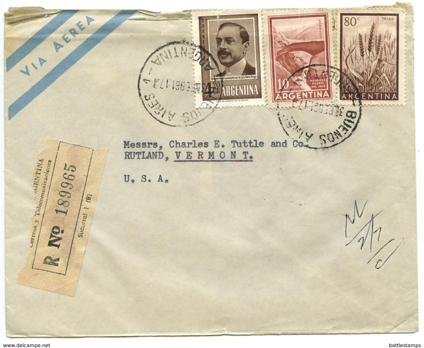 Argentina 1961 Registered Airmail Cover Buenos Aires To Rutland, Vermont - Covers & Documents