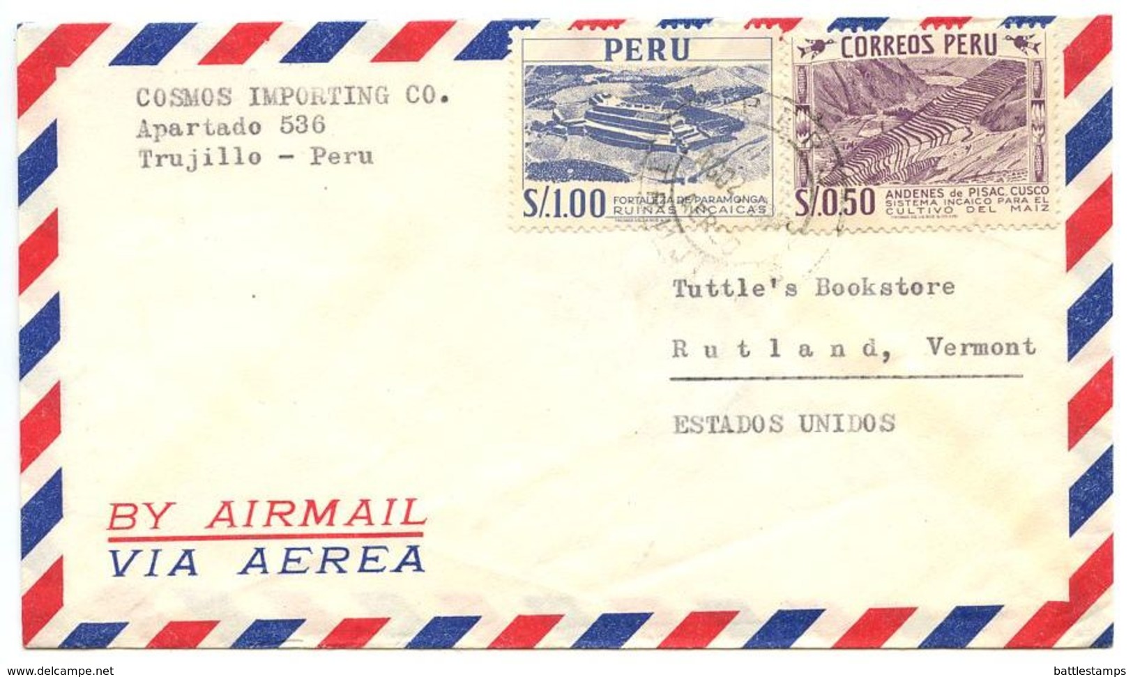 Peru 1950‘s Airmail Cover Trujillo - Cosmos Importing Co. To U.S. - Pérou