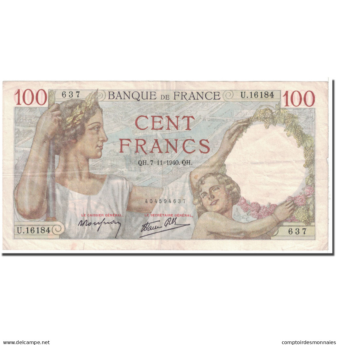 France, 100 Francs, 1940, 1940-11-07, TTB, Fayette:26.40, KM:94 - 100 F 1939-1942 ''Sully''