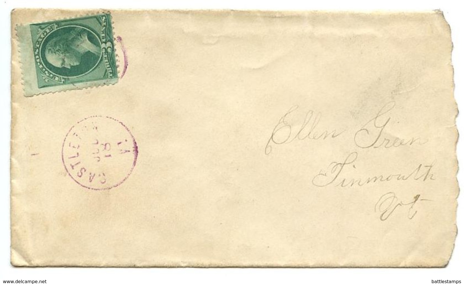 United States 1870‘s Cover Castleton To Tinmouth, Vermont - Brieven En Documenten