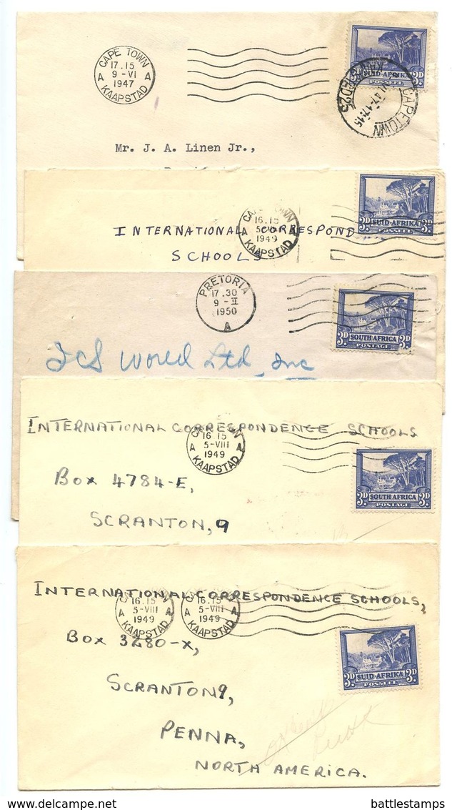 South Africa 1947-50 5 Covers  Cape Town & Pretoria To U.S. W/ Scott 57d/57e - Covers & Documents