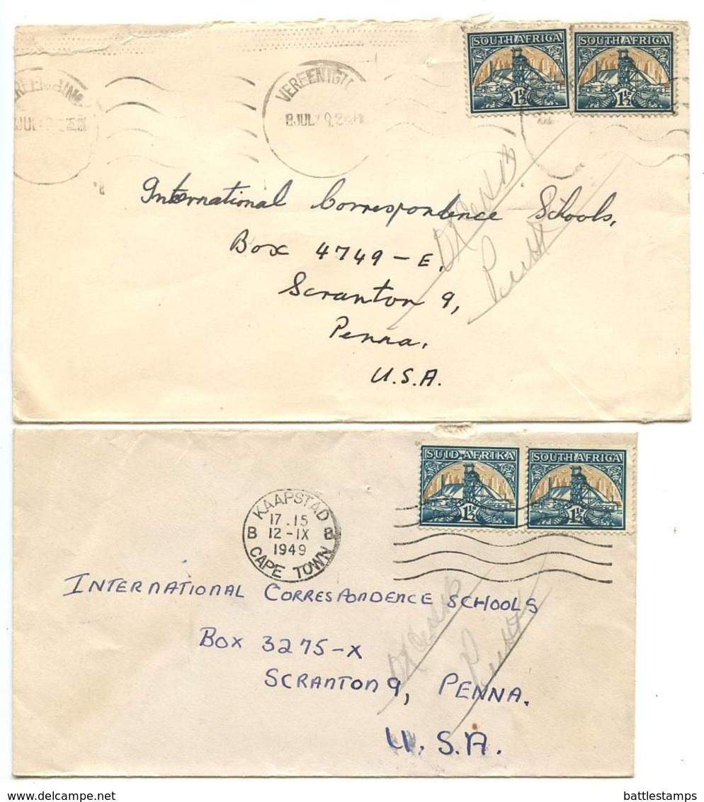 South Africa 1949 2 Covers Cape Town & Vereeniging To U.S. W/ Scott 47a/47b - Covers & Documents