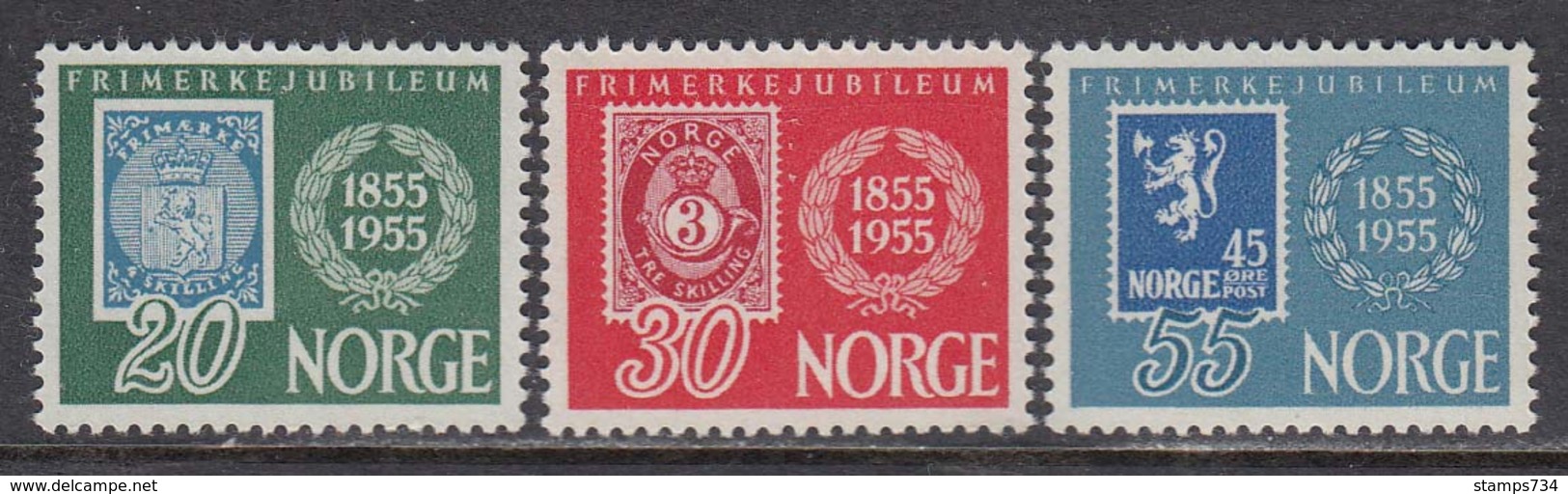 Norway 1954 - 100 Jahre Norwegische Briefmarken, Mi-Nr. 390/92, MNH** - Neufs