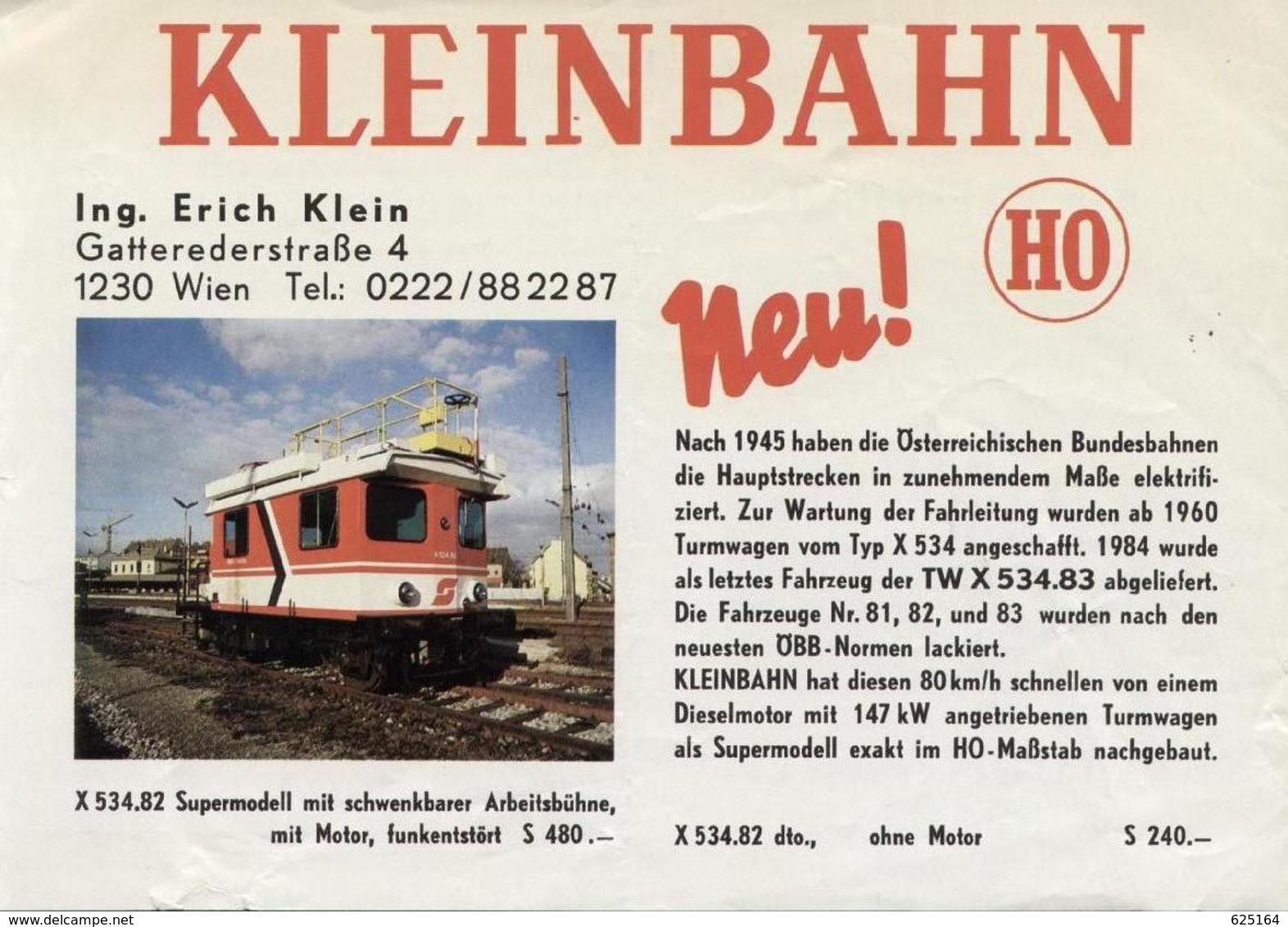 Catalogue KLEINBAHN 1987Neu ! ÖBB TURMWAGEN X 534.82  HO 1/87 - Duits