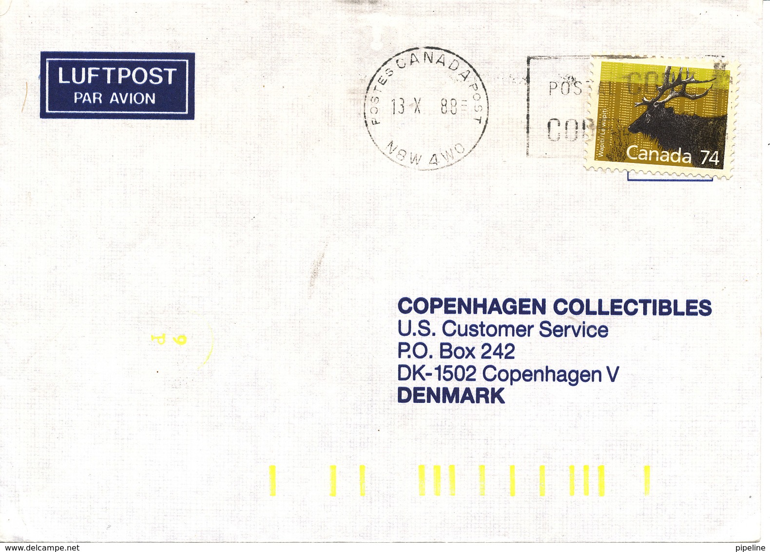 Canada Air Mail Cover Sent To Denmark 13-10-1988 Single Stamped - Covers & Documents