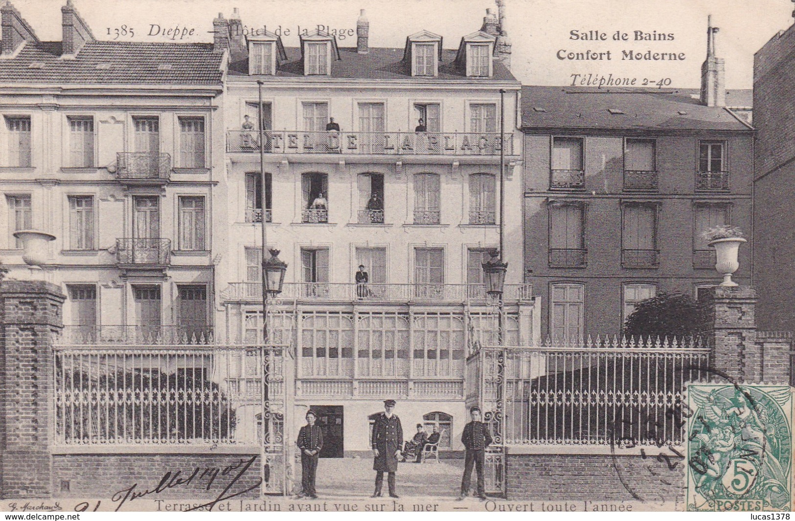 76 / DIEPPE / HOTEL DE LA PLAGE / SALLE DE BAIN / TERRASSE ET JARDIN / MARCHAND 1385 / RARE - Dieppe