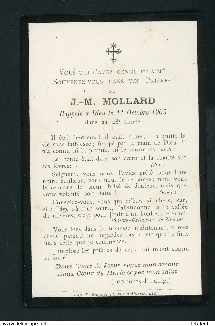 SOUVENIR MORTUAIRE - DE J.-M. MOLLARD (  +11/10/1905) - Décès